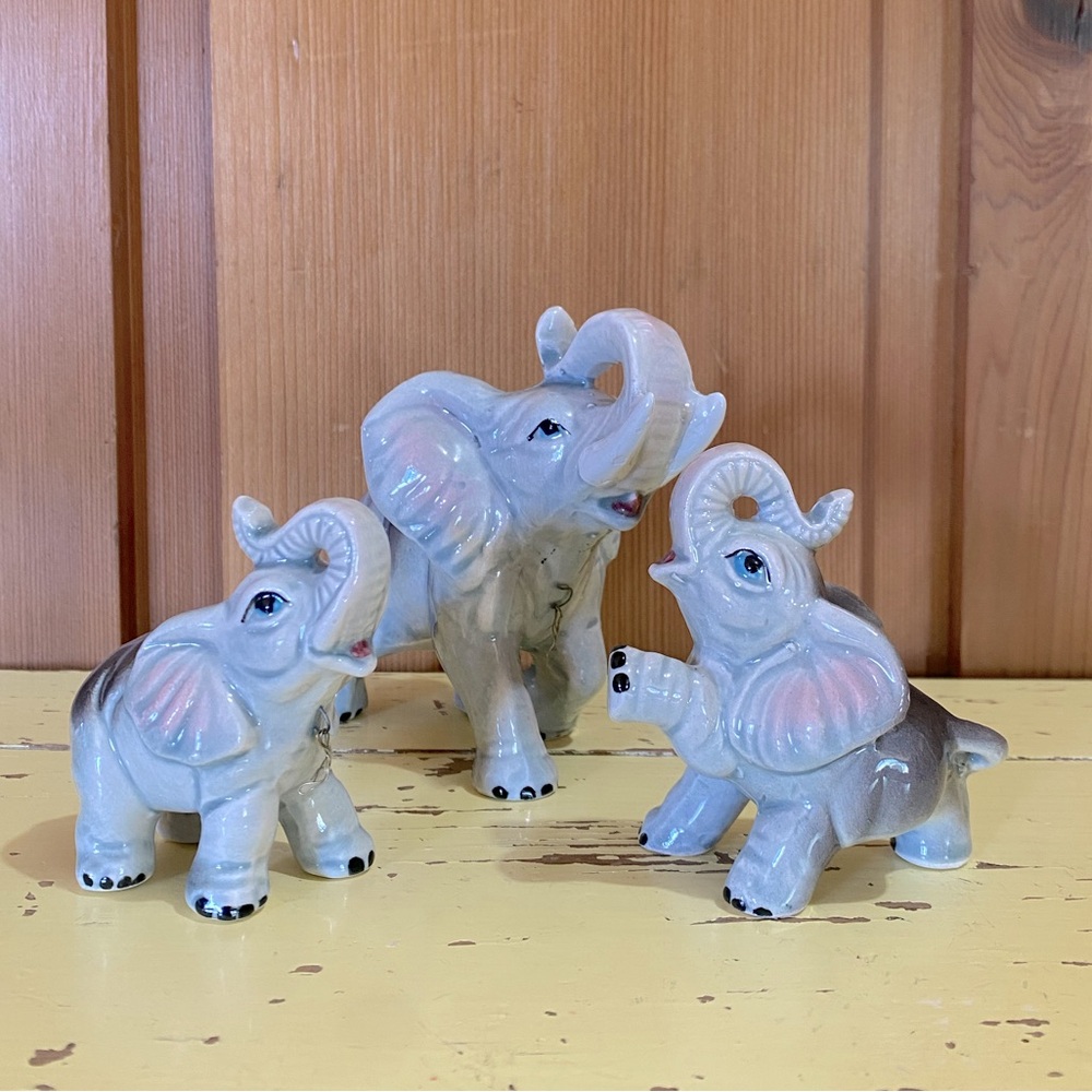 Vintage Elephant Ceramic Family Decor Figurines